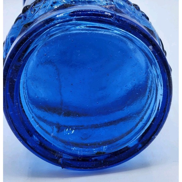 Vintage Decorative 12" Blue Embossed Pressed Glass Bottle Decanter - Picture 7 of 7